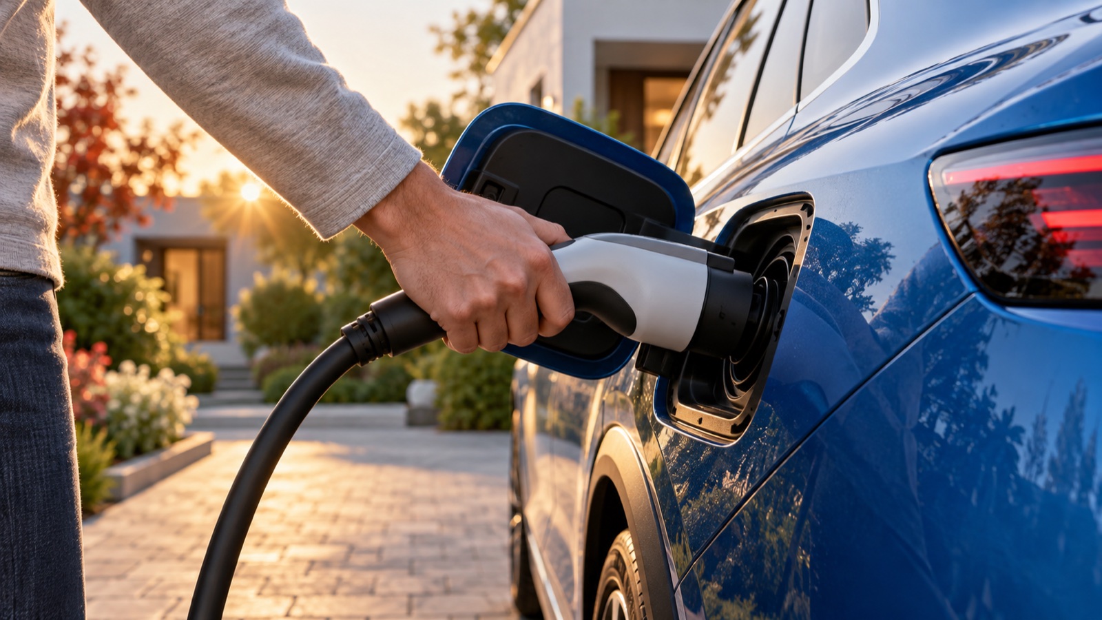 Charging an electric car near home before your daily commute